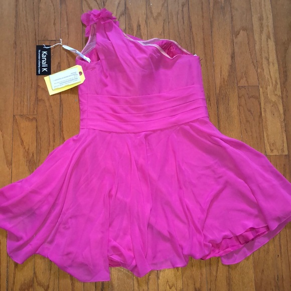 Pink 1 shoulder chiffon prom dress - Picture 2 of 3